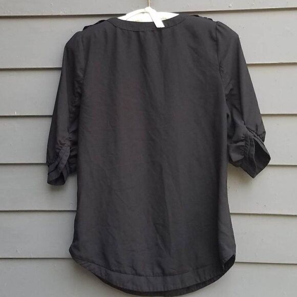 Hawthorne Black Sheer Rushed Short Sleeves Blouse Size Medium - Picture 3 of 10